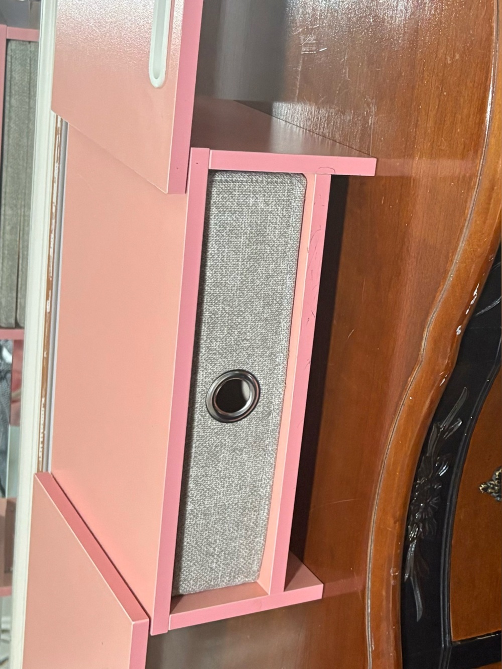Pink Storage Drawer Organizer with Gray Fabric Bin
